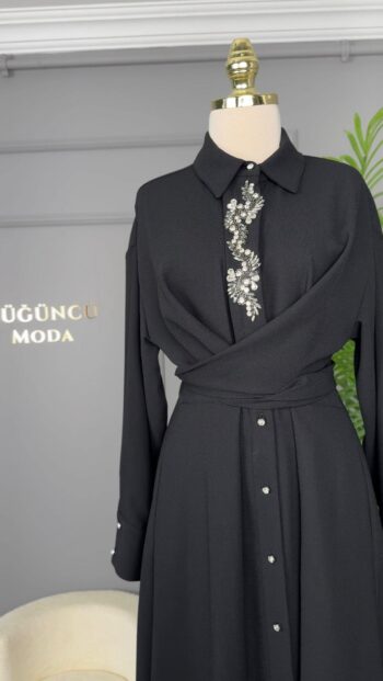 My 312 Bağlamalı Taşlı Abiye Elbise-5604