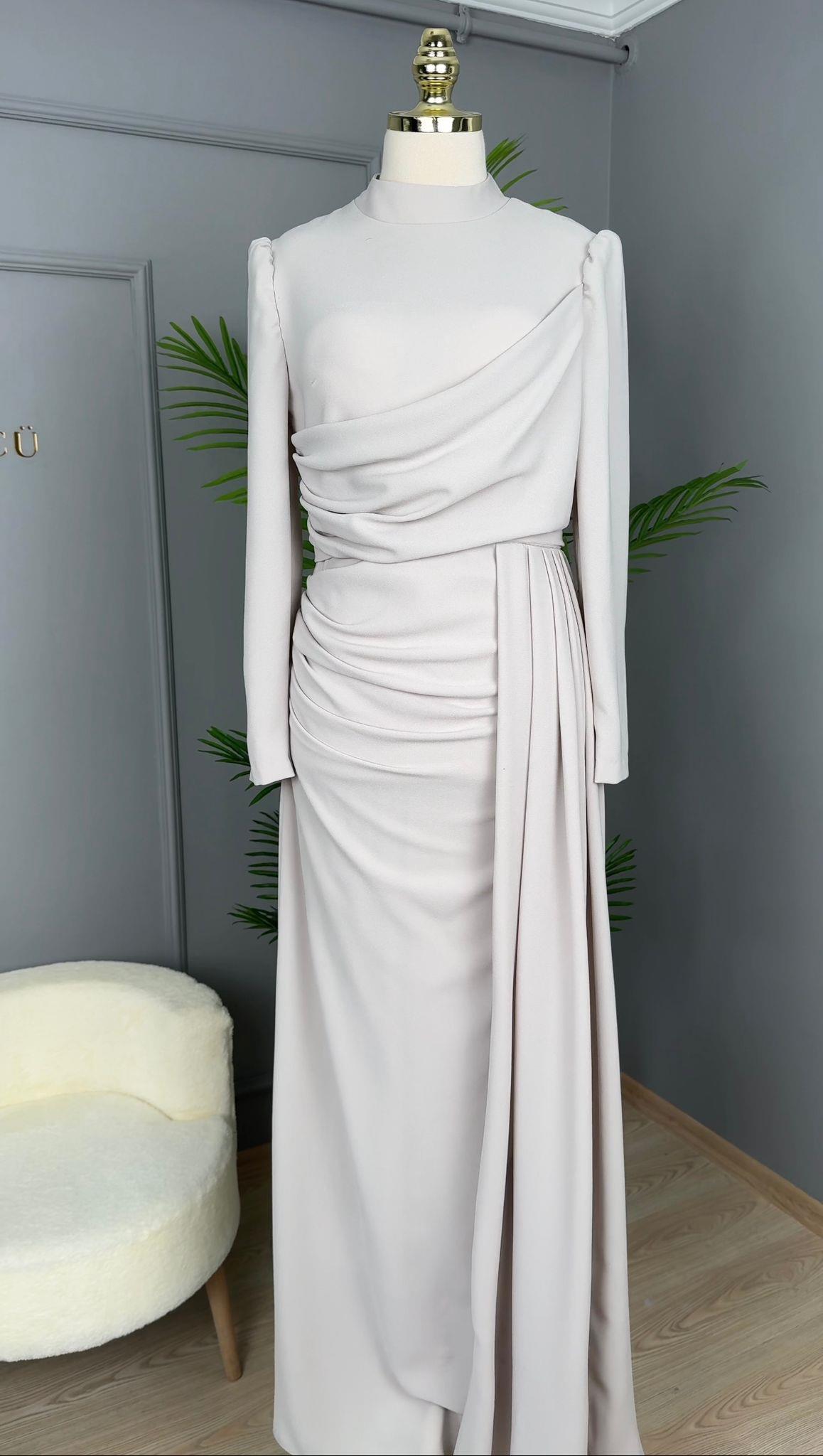 Çınar Özkan Drape Detaylı Abiye Elbise-5005 - Görsel 5
