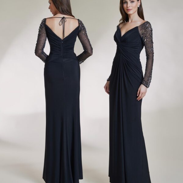 Kenzel Kolları Taş Detaylı Abiye Elbise-9084