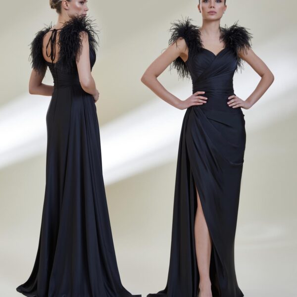 Kenzel Omzu Otriş Detaylı Abiye Elbise-9133