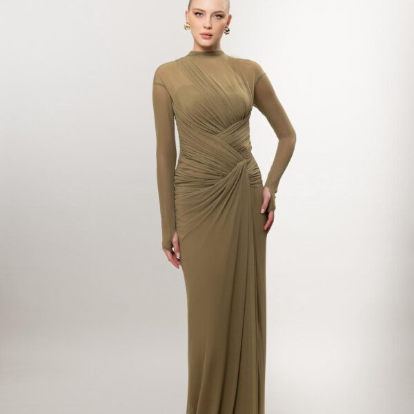 Kenzel Yaka Drape Detaylı Abiye Elbise-26080
