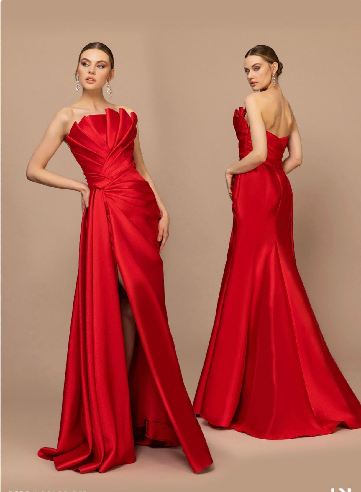 Kenzel Yaka Drape Detaylı Tafta Abiye Elbise-7084 - Görsel 2