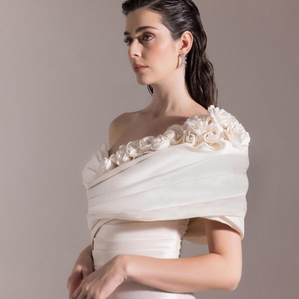 Kenzel Yaka Drape Ve Çiçek Detaylı Abiye Elbise-A25030