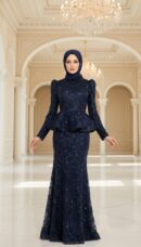 New Elegans Bel Detaylı Abiye Elbise-2496