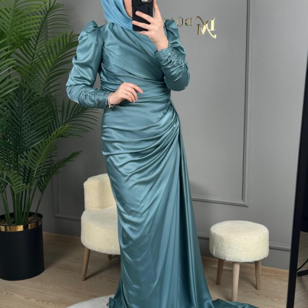 New Elegans Drape Detaylı Abiye Elbise-2305