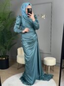 New Elegans Drape Detaylı Abiye Elbise-2305