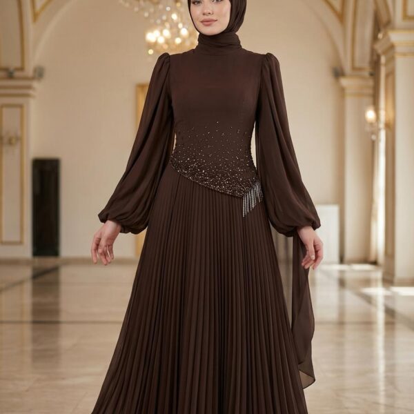 New Elegans Eteği Drape Detaylı Abiye Elbise-2531