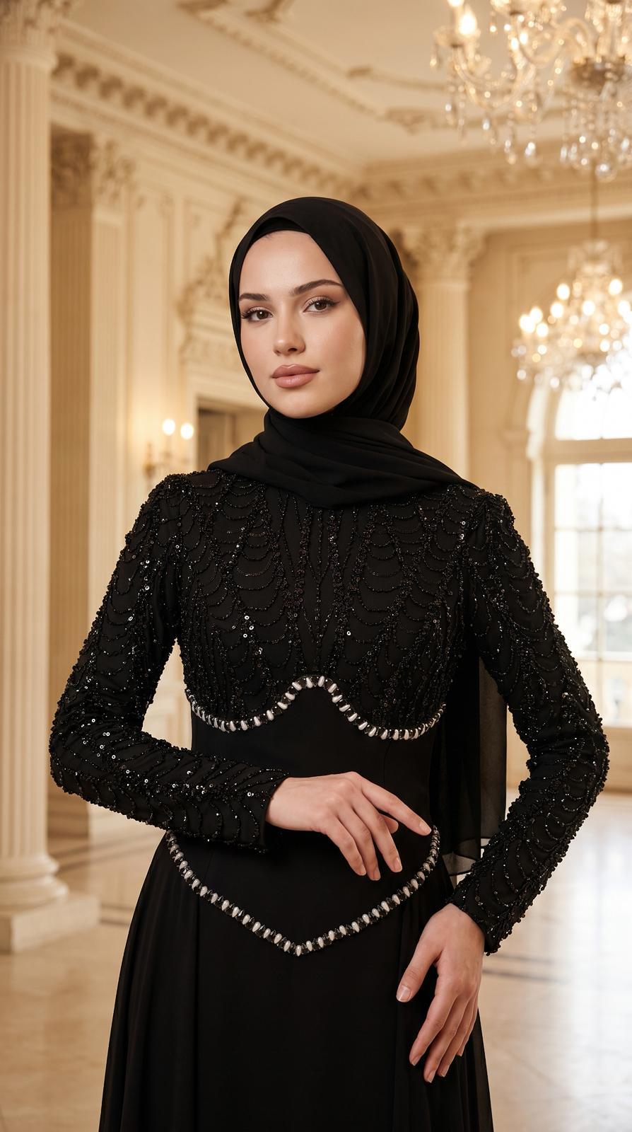 New Elegans Korse Detaylı Abiye Elbise-2503