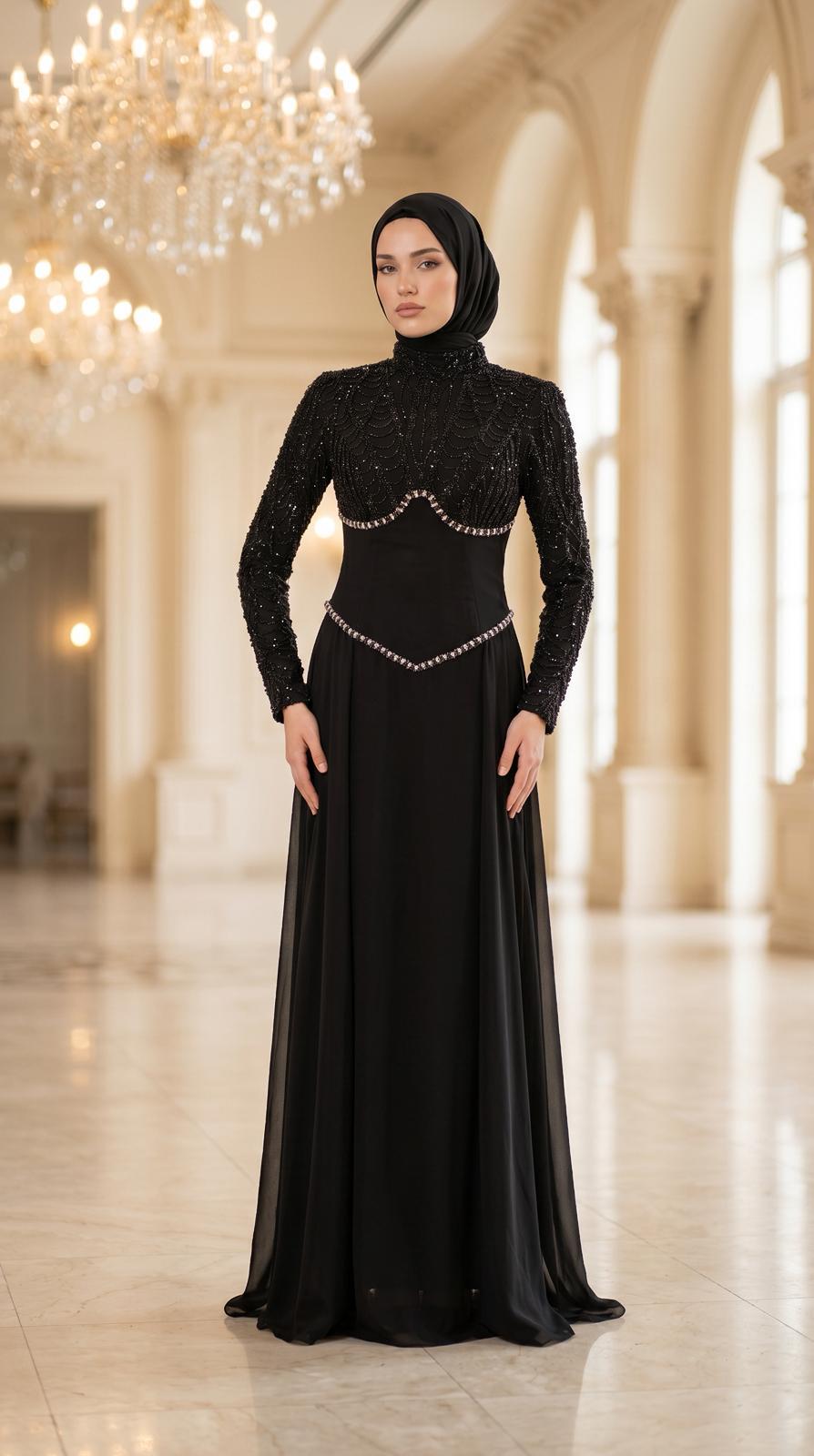 New Elegans Korse Detaylı Abiye Elbise-2503 - Görsel 2