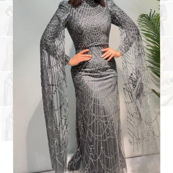 New Elegans Sim İşlemeli Abiye Elbise-2378
