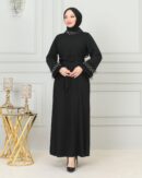 Patisca Yaka ve Kol Taş Detaylı Elbise-1001