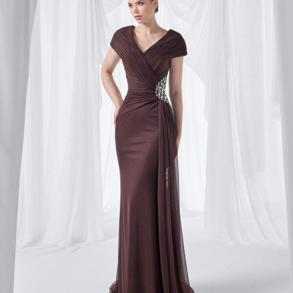 So Lady Beli Taş Detaylı Madonna Yaka Abiye Elbise-4027
