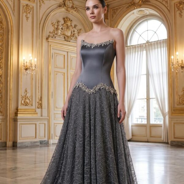 So Lady Yaka Taş Detaylı Abiye Elbise-4054